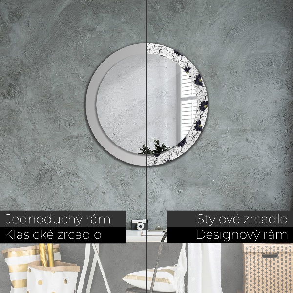 Miroir rond imprimé Composition de fleurs linéaires