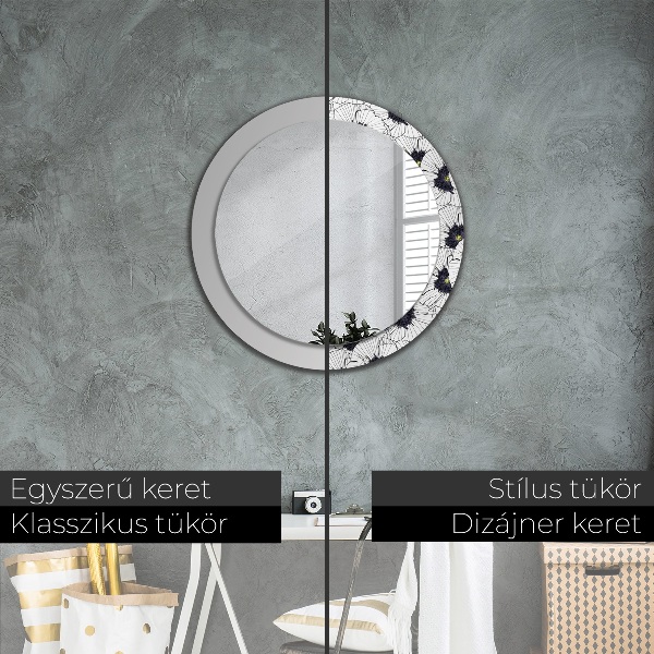 Miroir rond imprimé Composition de fleurs linéaires