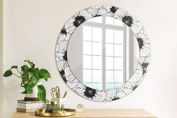 Miroir rond imprimé Composition de fleurs linéaires