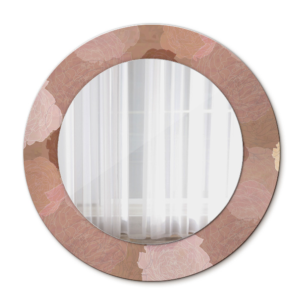 Miroir rond cadre avec impression Composition de roses