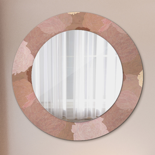 Miroir rond cadre avec impression Composition de roses