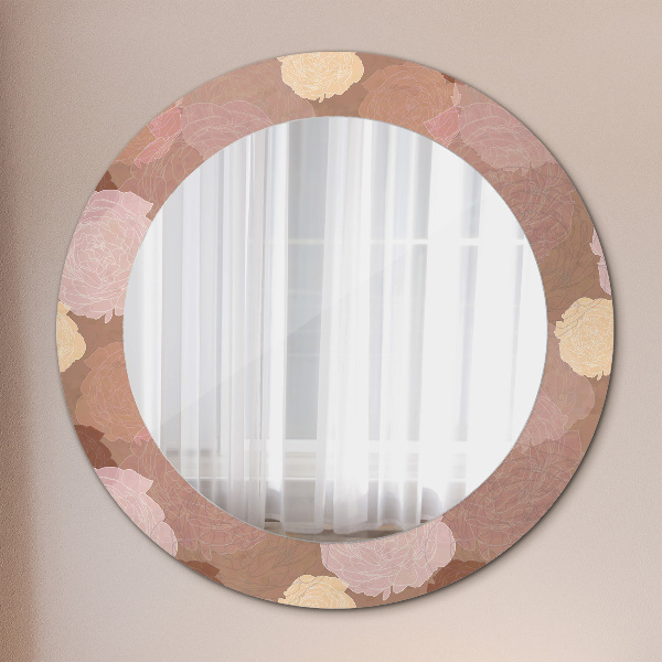 Miroir rond cadre avec impression Composition de roses
