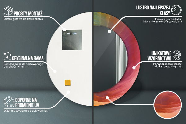 Miroir rond cadre avec impression Spirale hypnotique