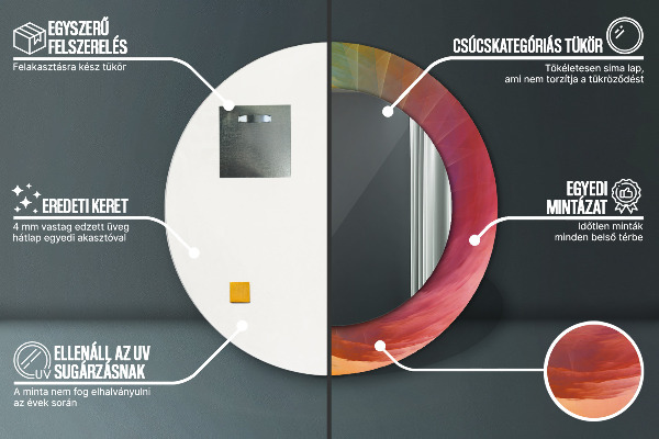 Miroir rond cadre avec impression Spirale hypnotique