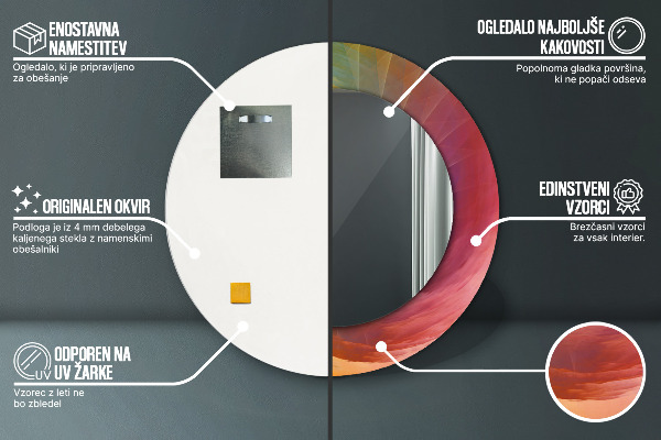 Miroir rond cadre avec impression Spirale hypnotique