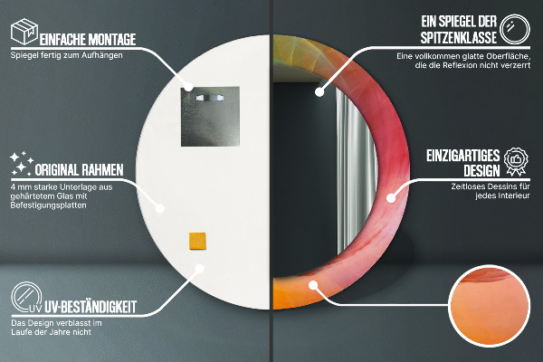 Miroir rond cadre avec impression Spirale hypnotique