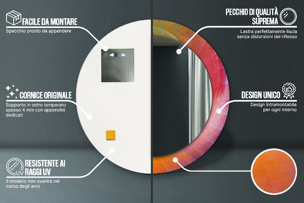 Miroir rond cadre avec impression Spirale hypnotique