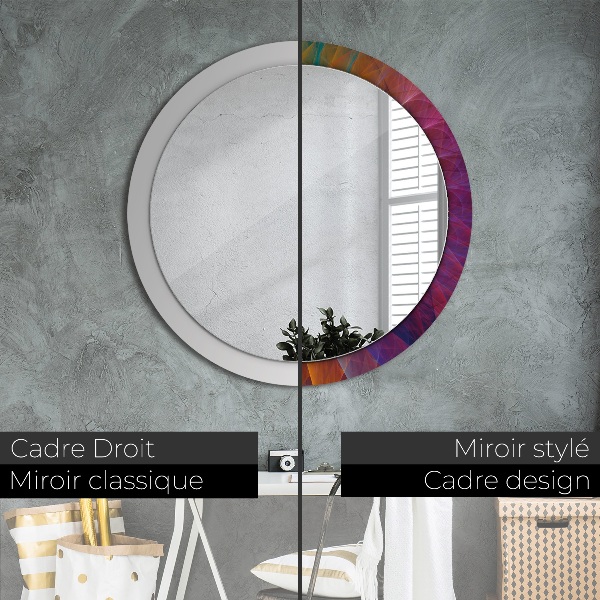 Miroir rond cadre avec impression Spirale hypnotique