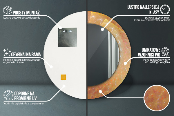 Miroir rond cadre avec impression Abstraction en spirale