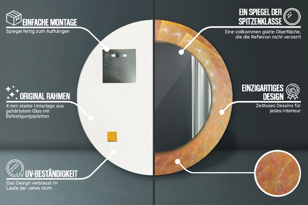 Miroir rond cadre avec impression Abstraction en spirale