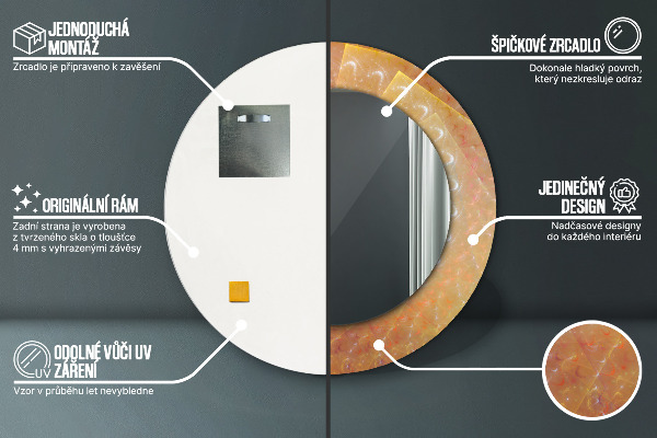 Miroir rond cadre avec impression Abstraction en spirale