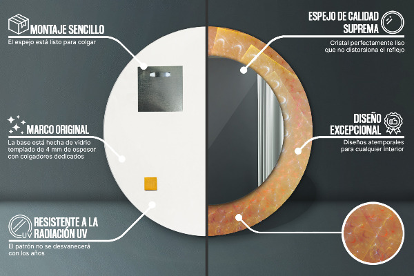 Miroir rond cadre avec impression Abstraction en spirale