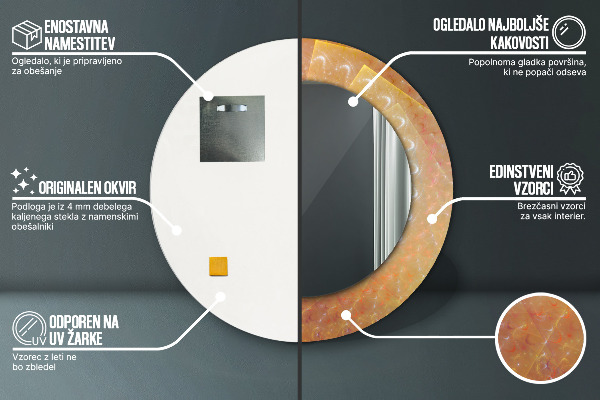 Miroir rond cadre avec impression Abstraction en spirale