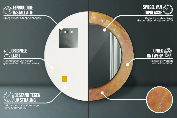 Miroir rond cadre avec impression Abstraction en spirale