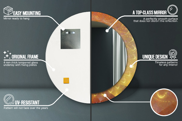 Miroir rond cadre avec impression Abstraction en spirale