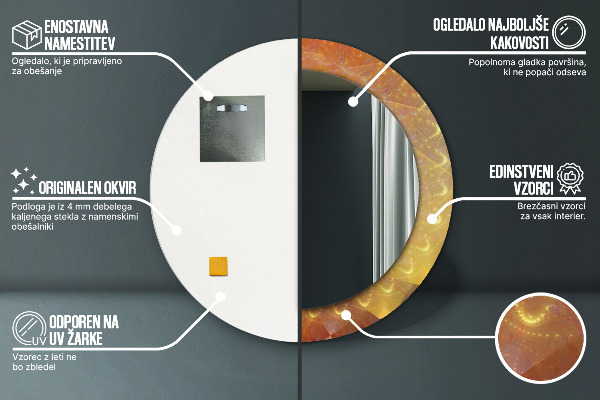 Miroir rond cadre avec impression Abstraction en spirale