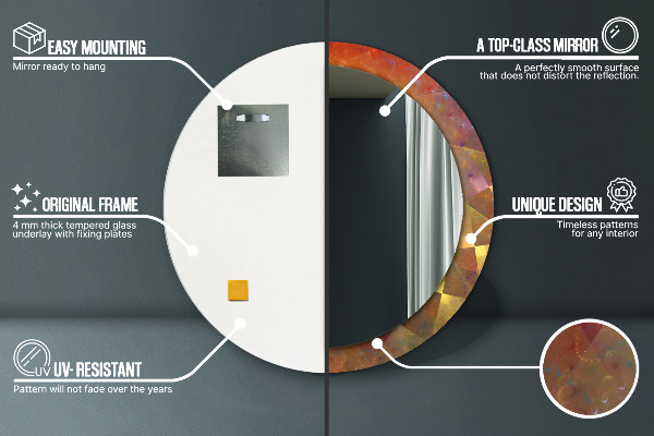 Miroir rond cadre avec impression Abstraction en spirale