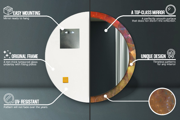 Miroir rond cadre avec impression Abstraction en spirale