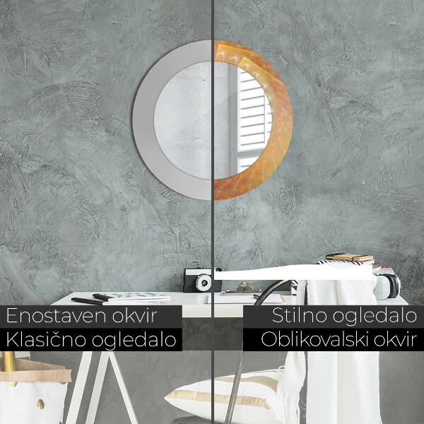Miroir rond cadre avec impression Abstraction en spirale