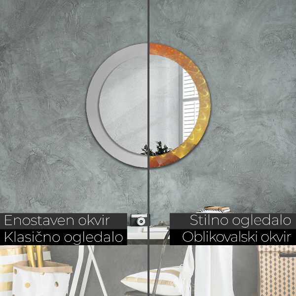 Miroir rond cadre avec impression Abstraction en spirale