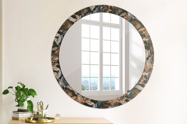 Miroir rond cadre avec impression Feuilles tropicales sombres