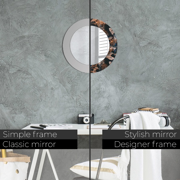 Miroir rond cadre avec impression Feuilles tropicales sombres