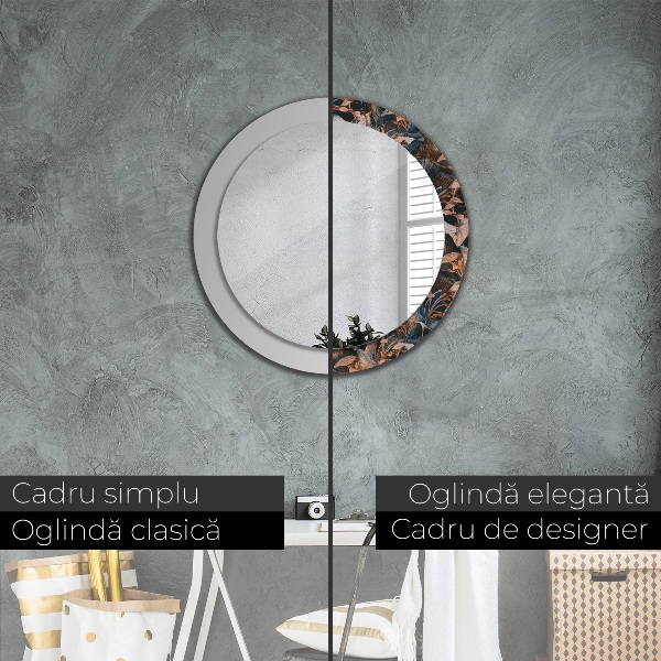 Miroir rond cadre avec impression Feuilles tropicales sombres