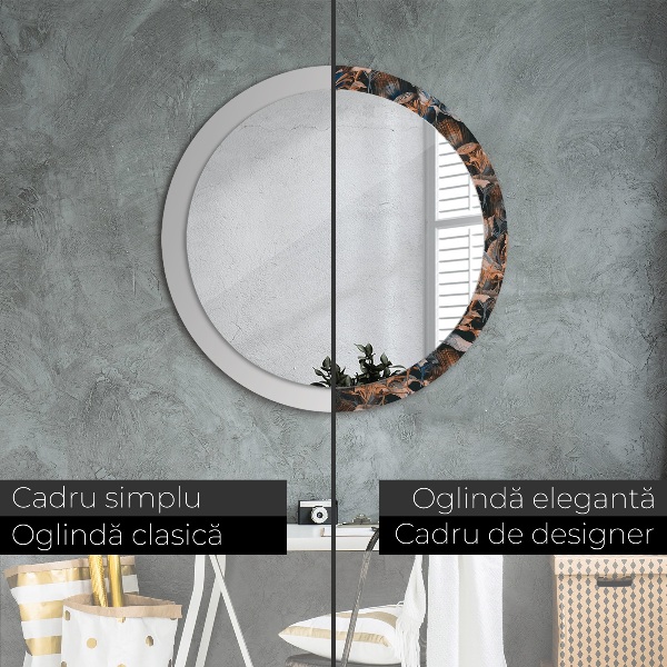 Miroir rond cadre avec impression Feuilles tropicales sombres