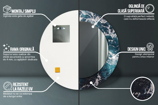 Miroir rond cadre avec impression Mer turbulente