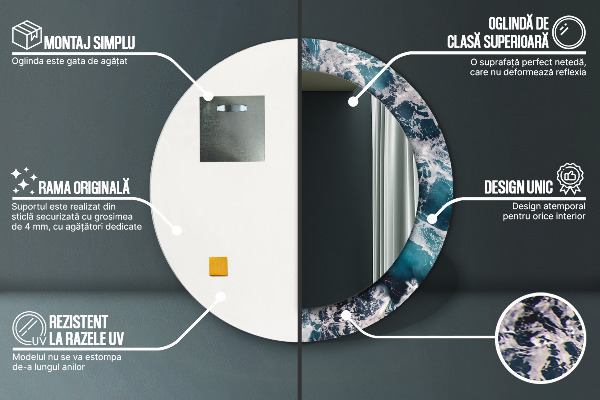 Miroir rond cadre avec impression Mer turbulente