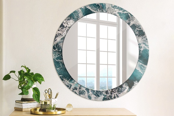 Miroir rond cadre avec impression Mer turbulente