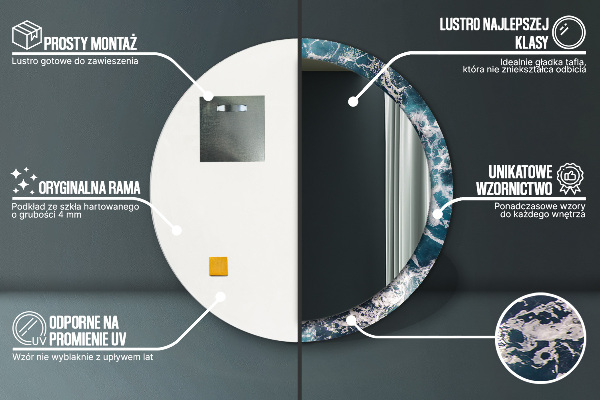 Miroir rond cadre avec impression Mer turbulente