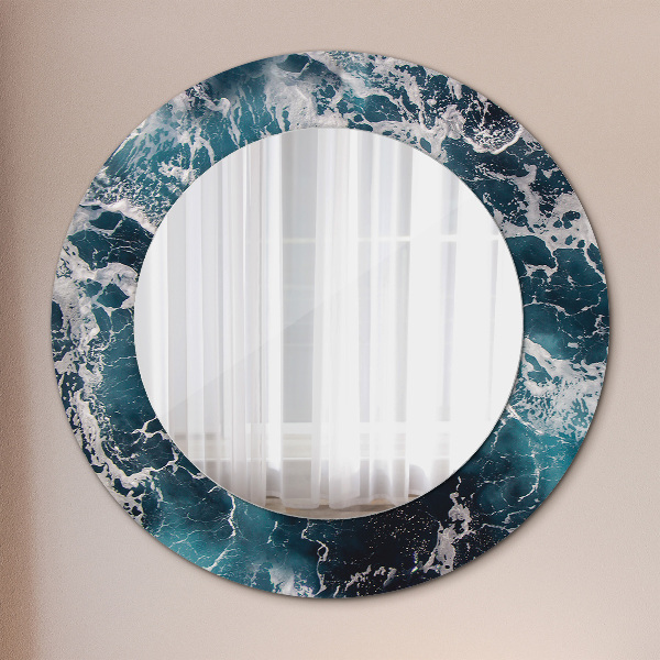 Miroir rond cadre avec impression Mer turbulente
