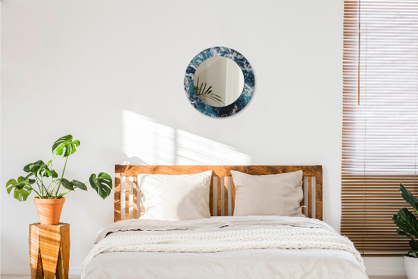 Miroir rond cadre avec impression Mer turbulente