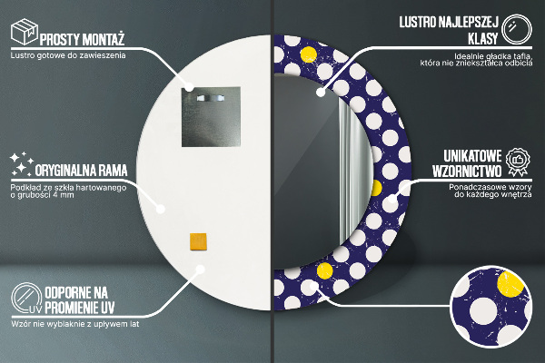 Miroir rond cadre avec impression Points rétro