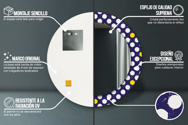 Miroir rond cadre avec impression Points rétro