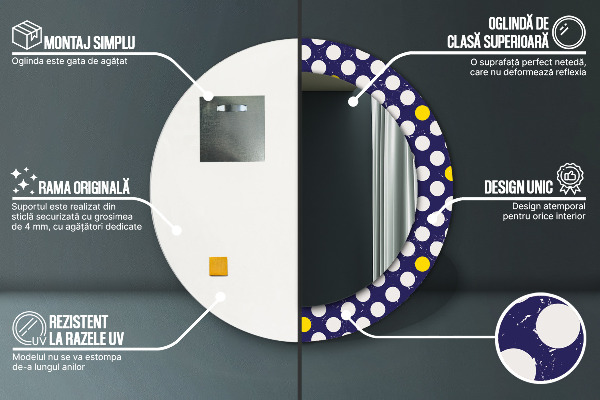 Miroir rond cadre avec impression Points rétro