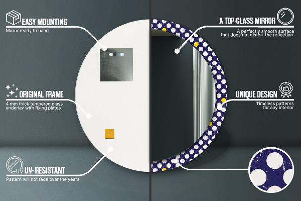 Miroir rond cadre avec impression Points rétro