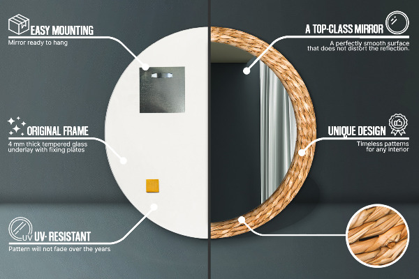 Miroir rond cadre avec impression Texture de roseau