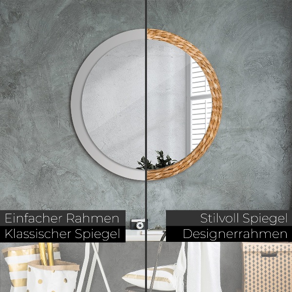 Miroir rond cadre avec impression Texture de roseau