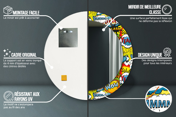 Miroir rond cadre avec impression Modèle de style comique