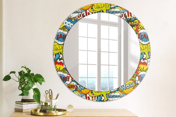 Miroir rond cadre avec impression Modèle de style comique