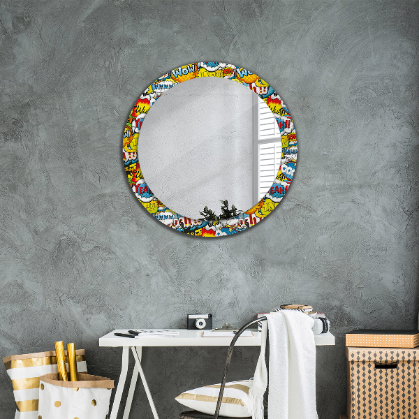 Miroir rond cadre avec impression Modèle de style comique