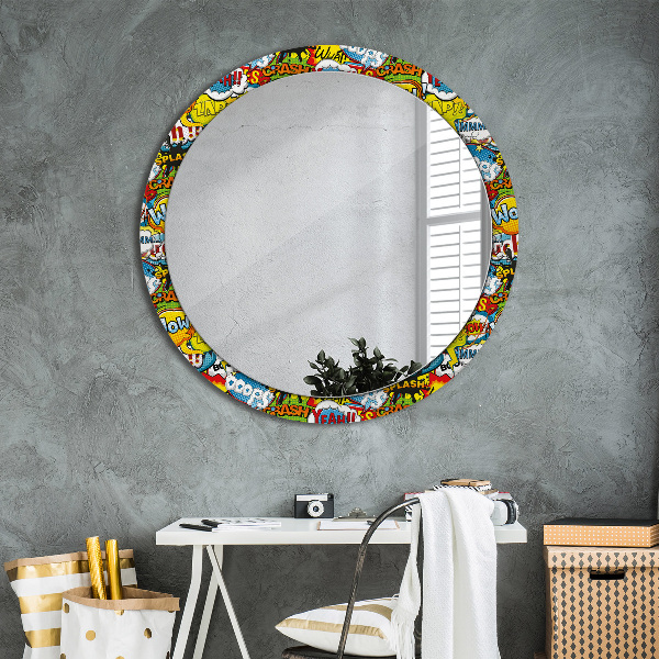Miroir rond cadre avec impression Modèle de style comique