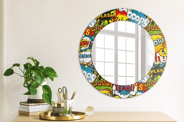 Miroir rond cadre avec impression Modèle de style comique