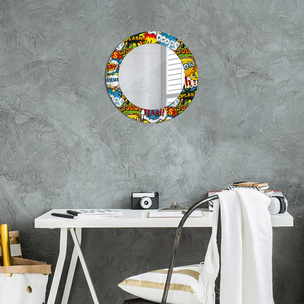 Miroir rond cadre avec impression Modèle de style comique
