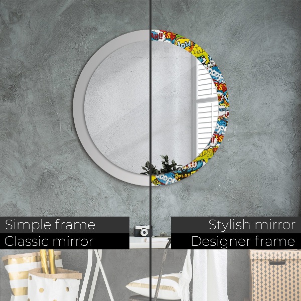 Miroir rond cadre avec impression Modèle de style comique
