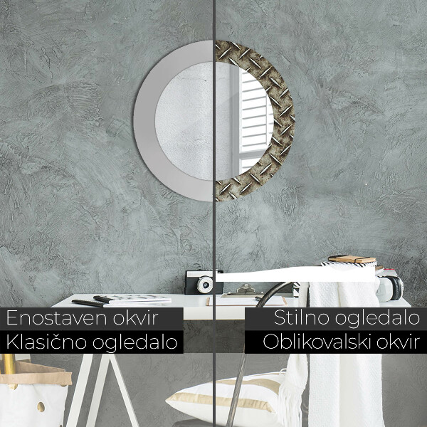 Miroir rond cadre avec impression Texture en acier