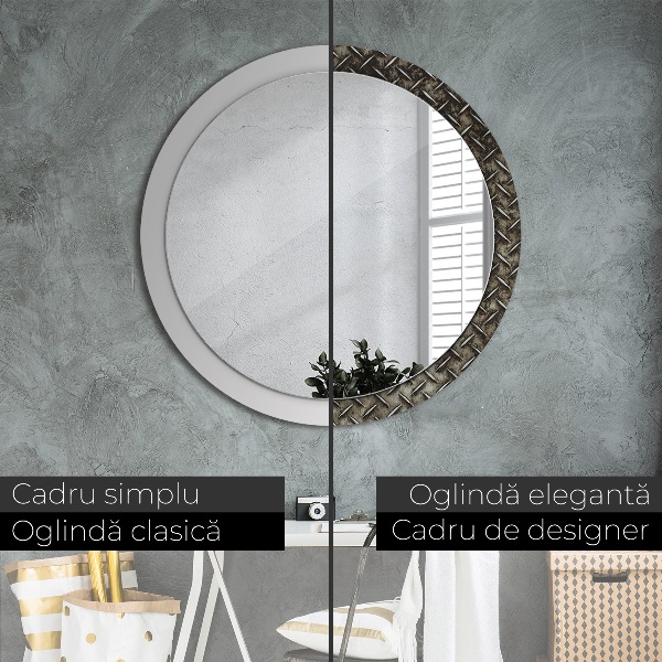 Miroir rond cadre avec impression Texture en acier