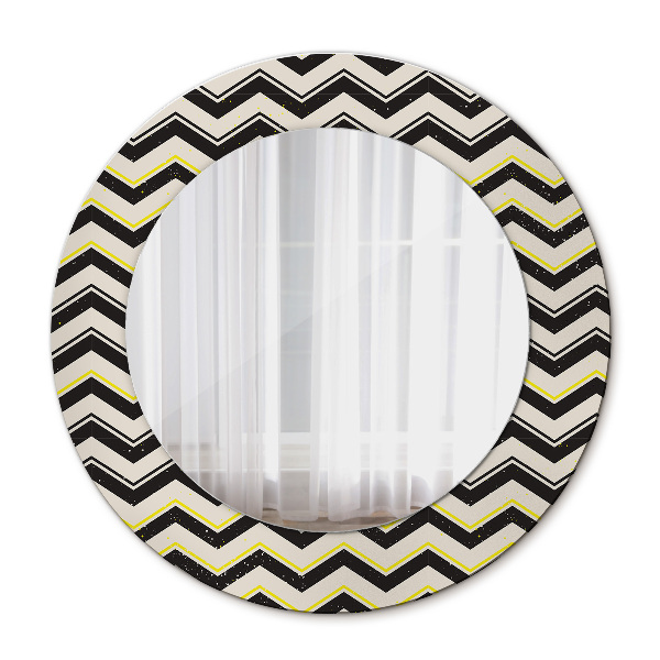 Miroir rond cadre avec impression Motif en zigzag